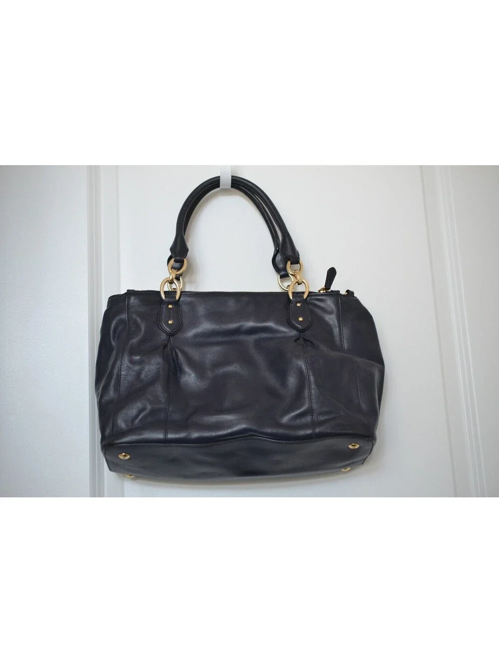 Coach Kristin Navy Leather Triple Zip Satchel Shoulder Bag Gold Hardware
